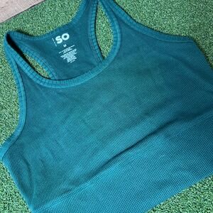 SO Womens Medium Green Waffle Knit Cropped Tank Top Racerback Sleeveless‎